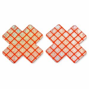 Orange Holographic Grid Pasties | X Shape Festival Rave Nipple Covers